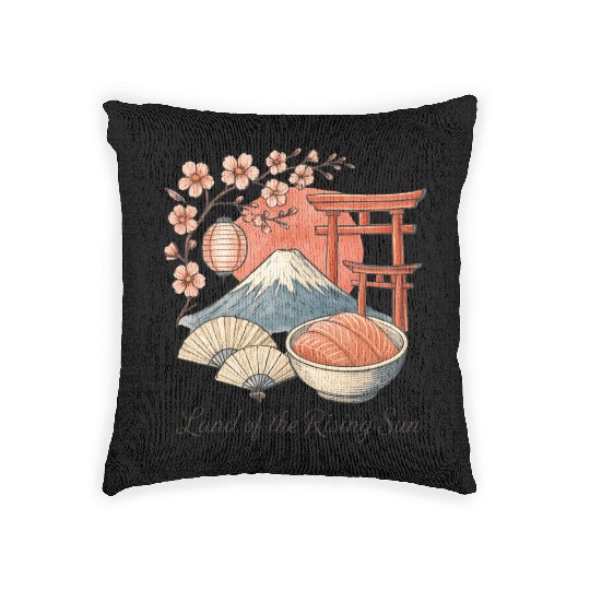 Japan Culture - Mount Fuji & Sakura Vintage Art Woven Pillows