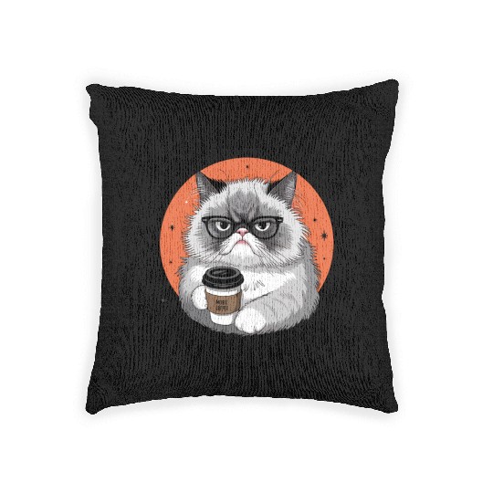 Grumpy Cat with Coffee Woven Pillows
