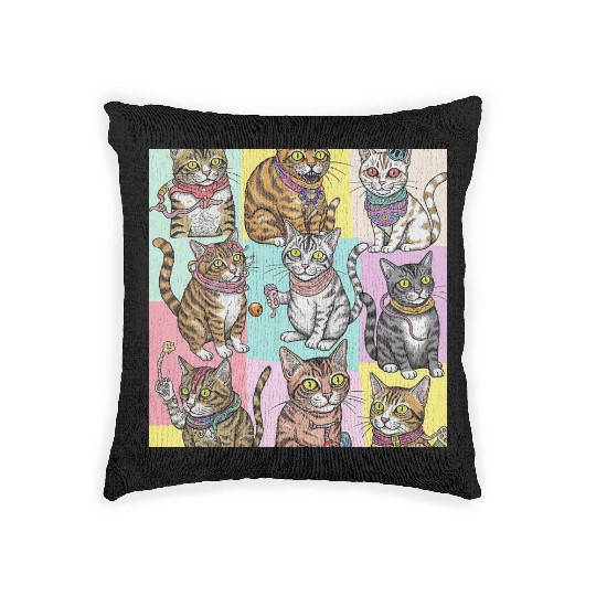 Psychedelic Cat Collage Woven Pillows