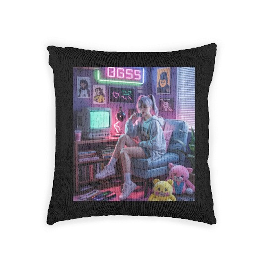 Y2K Gamer Girl Vibes – Retro Tech & Neon Room Aest Woven Pillows