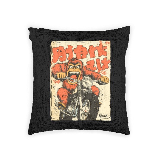 Monkey Mayhem – Vintage Ape on a Motorcycle Woven Pillows