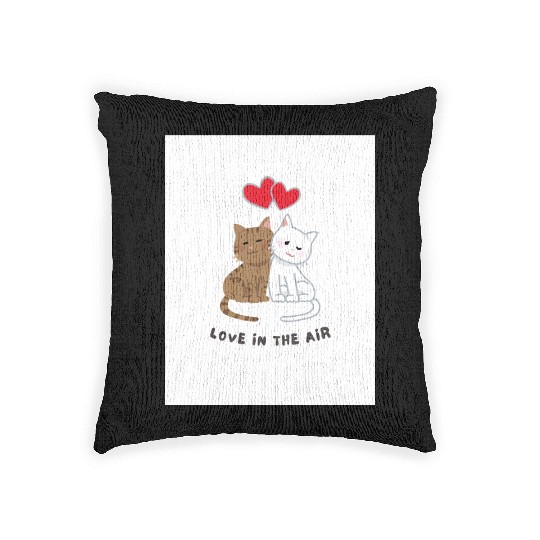 White Brown Illustrative Cat Couple Woven Pillows 202