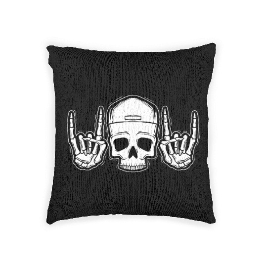 Skull Rock On Skeleton Hands Art Woven Pillows
