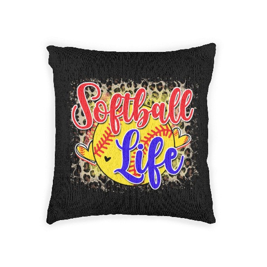 Softball Life Leopard Print Grunge Woven Pillows