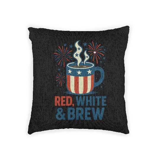 Red White Brew Patriotic Coffee Mug USA Funny Woven Pillows