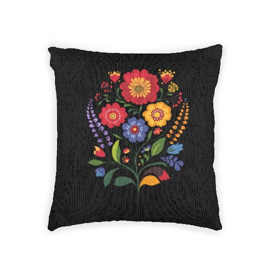 Hungarian Flowers Folk Art Design Woven Pillows