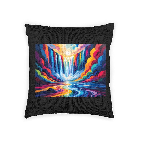 Vibrant Rainbow Waterfall & River Woven Pillows