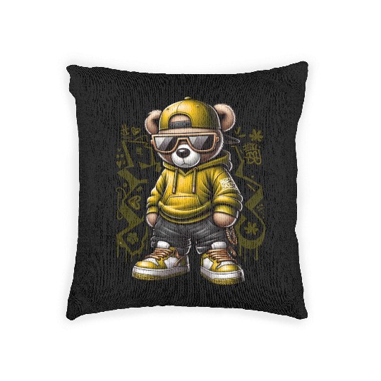 Yellow Street Wear Teddy Bear Woven Pillows