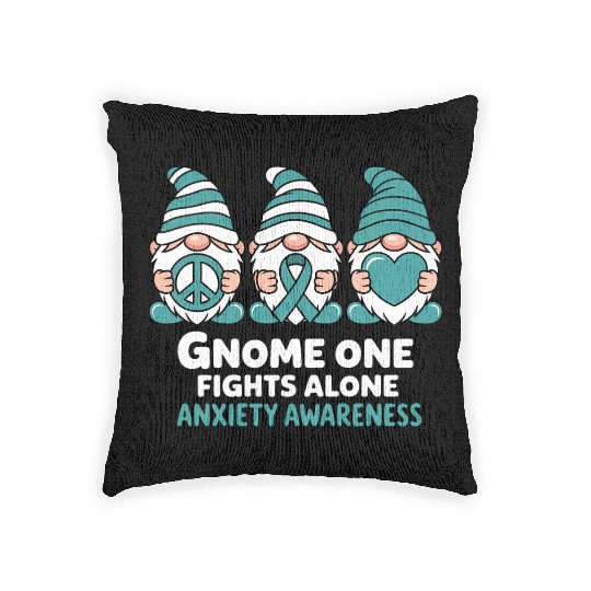 Anxiety Awareness Gnome One Fights Alone Wear Woven Pillows