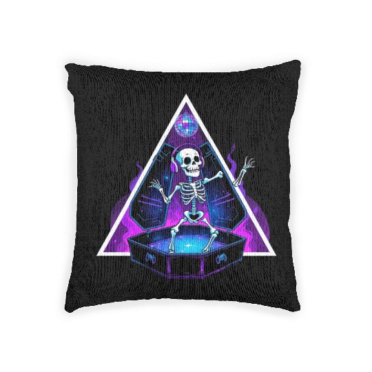 Neon Dancing Skeleton in Coffin Woven Pillows