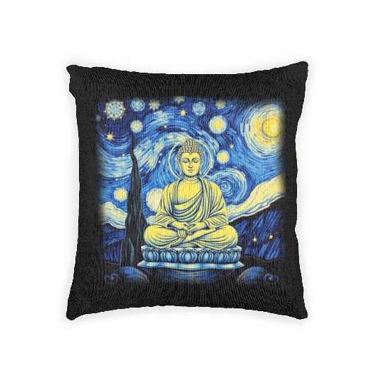 Starry Night Buddha Zen Art Inspired by Van Gogh Woven Pillows