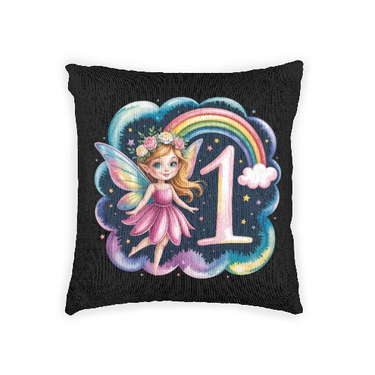 Magical Rainbow Fairy Elf 1st Birthday Girl Woven Pillows