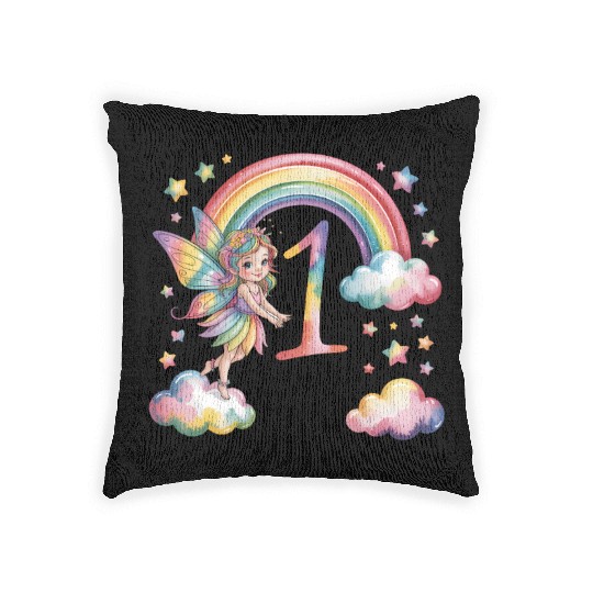 Magical Rainbow Fairy Elf 1st Birthday Girl Woven Pillows