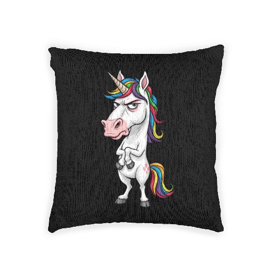 Moody Rainbow Unicorn: Not Today! Woven Pillows