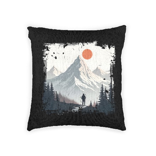 Serene Mountain Wilderness Scene Woven Pillows