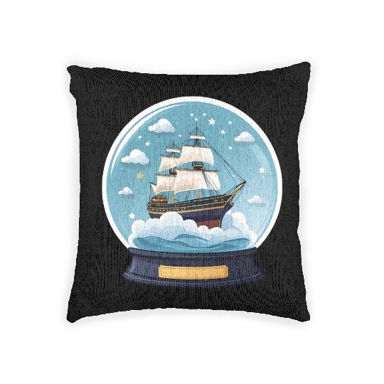 Fantasy Ship in Star Filled Snow Globe Woven Pillows