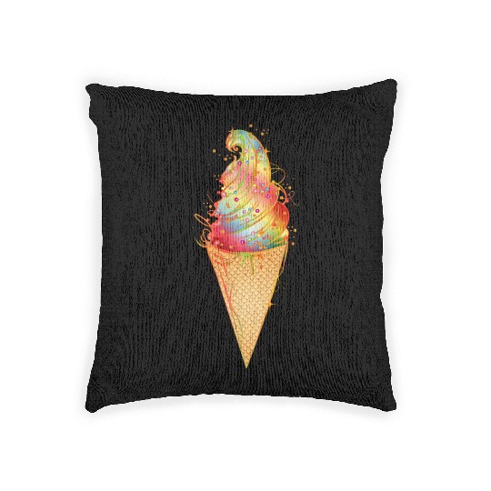 Artfully decorated ice cream in a waffle cone Woven Pillows