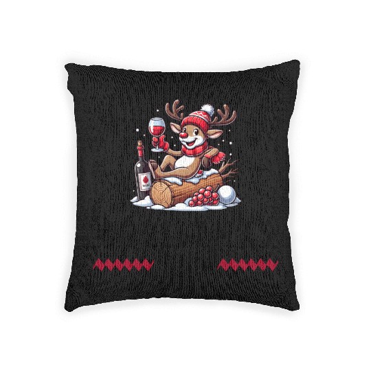 Reindeer With Wine - Christmas Vibes Woven Pillows