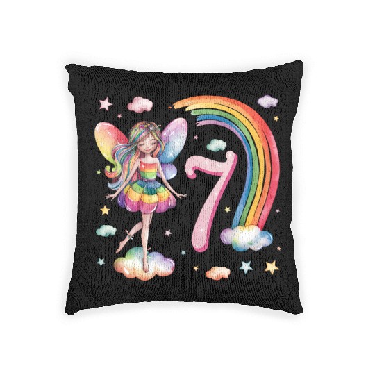 Magical Rainbow Fairy Elf 7th Birthday Girl Woven Pillows
