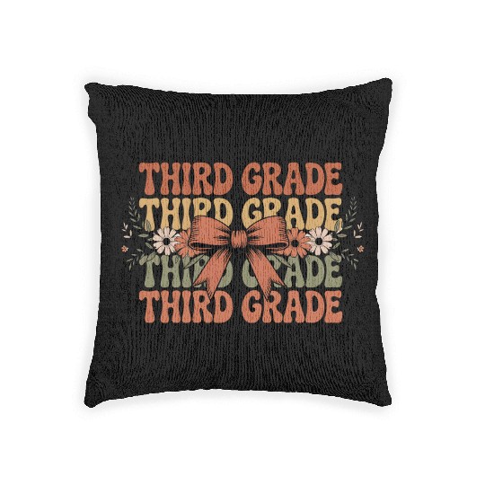 Third Grade Boho Bow Retro Floral Back to School Woven Pillows