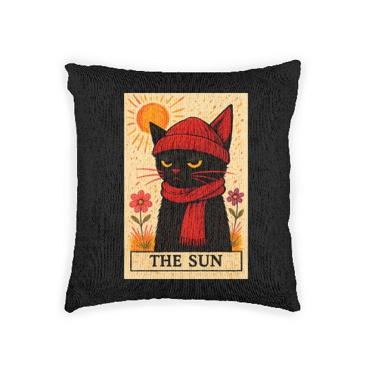 Grumpy Cat Tarot Card The Sun Woven Pillows