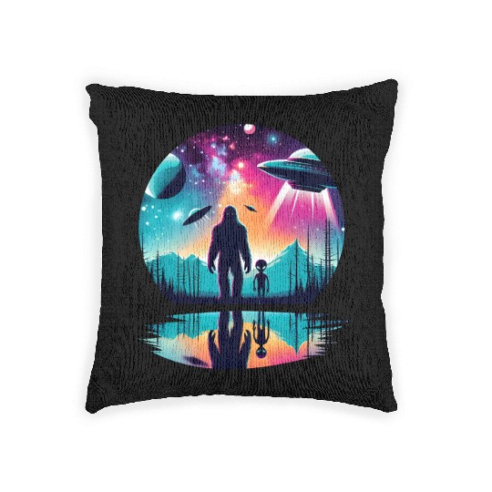Alien and Bigfoot UFO Woven Pillows