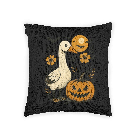 Goose Halloween Fall Silly Goose Boho Flower Woven Pillows