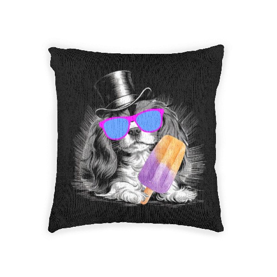 Cavalier King Charles Spaniel with a popsicle Woven Pillows