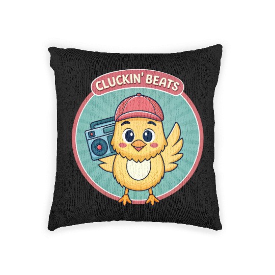 Cluckin Beats Chicken Hip Hop Retro 90s. Woven Pillows