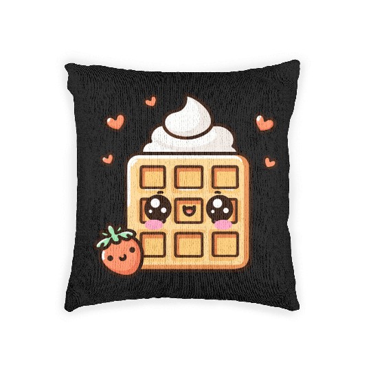 Kawaii Dessert Waffle with Strawberry Woven Pillows