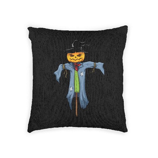 spooky scarecrow Woven Pillows