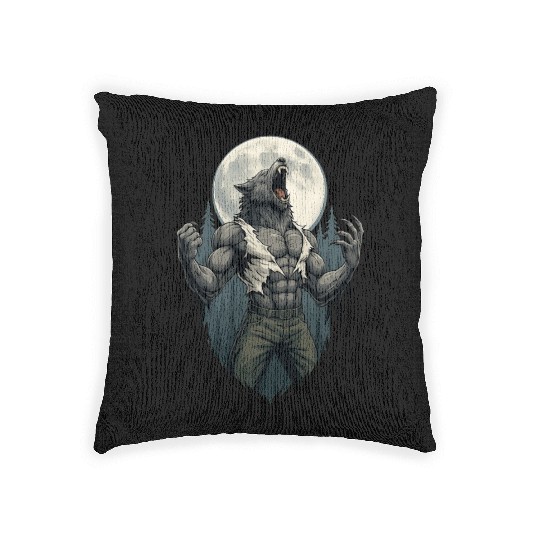 Howl of the Alpha – Werewolf Under the Moon Woven Pillows
