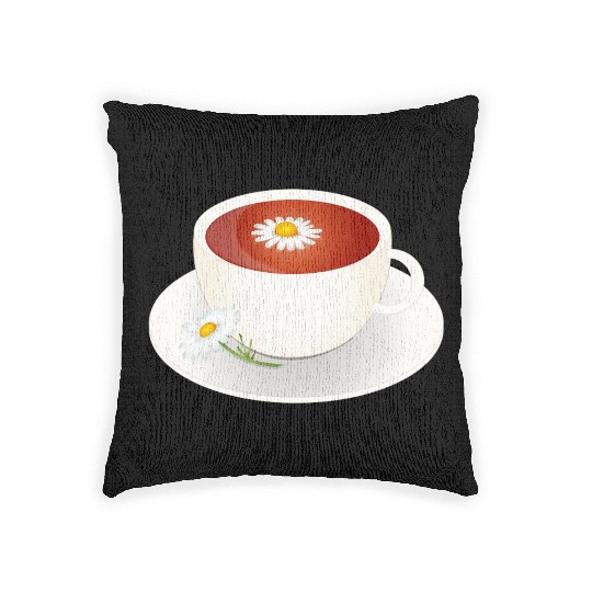Chamomile tea motif with blossom in an elegant cup Woven Pillows