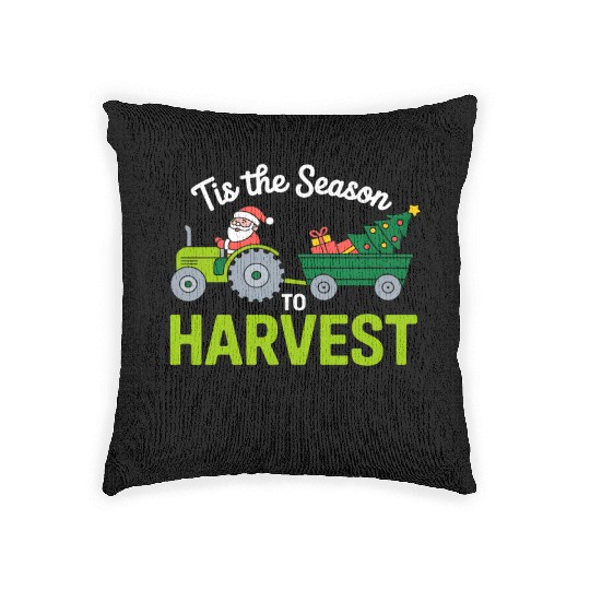 Tis The Season To Harvest Farm Tractor Christmas Woven Pillows