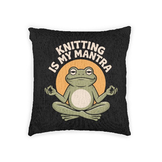 Meditative Frog Knitting Quote Woven Pillows