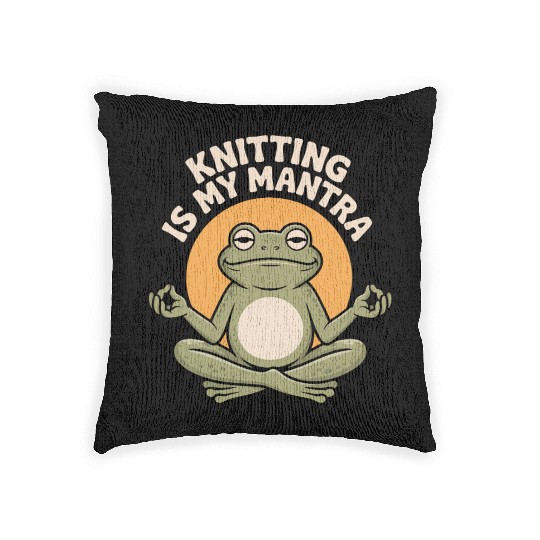 Meditative Frog Knitting Quote Woven Pillows