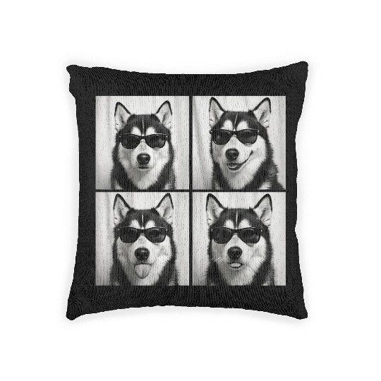 Fun Siberian Husky Sunglasses Portraits Woven Pillows