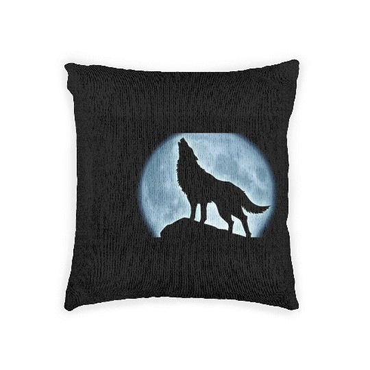 Wolf howling in the moonlight Woven Pillows