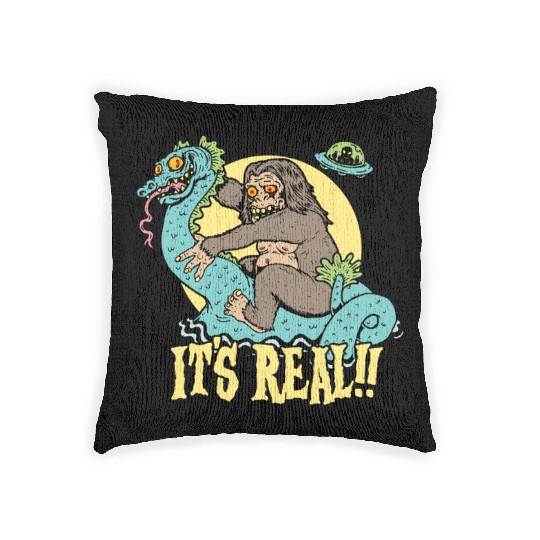 Bigfoot Rides Nessie UFO Cryptid Monster Mayhem Woven Pillows