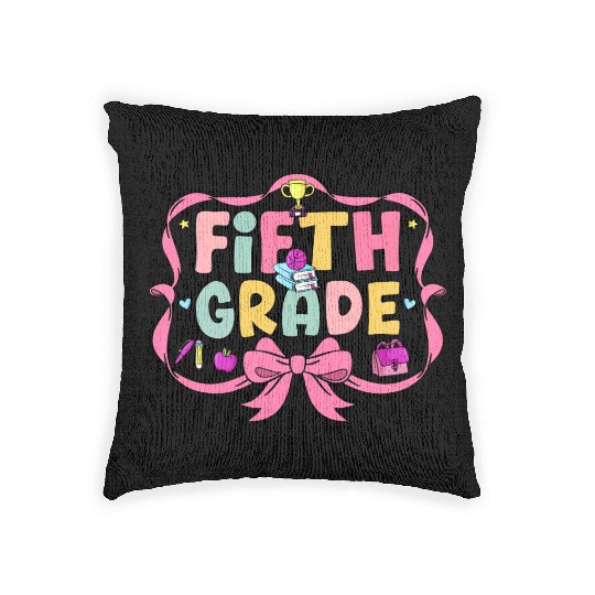 Preppy Back To School 5th Grade Coquette Bow Girls Woven Pillows