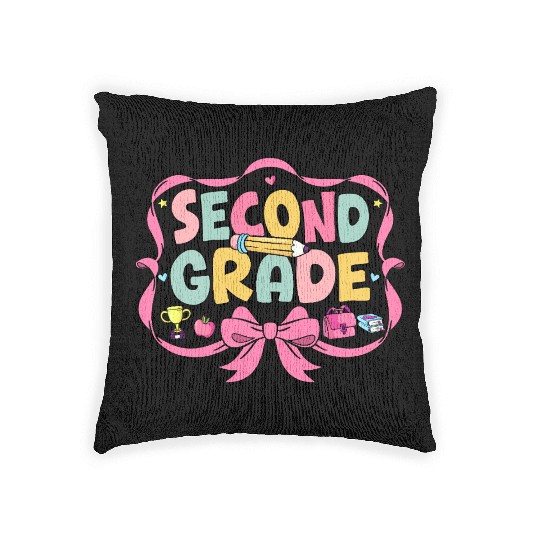 Preppy Back To School Second Grade Coquette Bow Woven Pillows