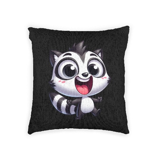 Kawaii raccoon cartoon joy cute fun kids Woven Pillows