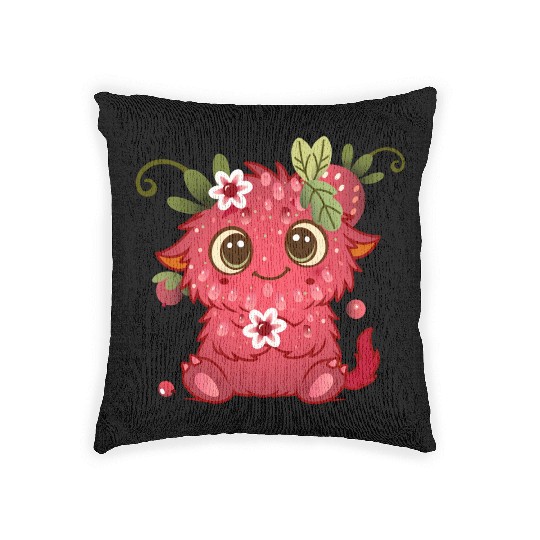 Cute Monster in Raspberry Design Woven Pillows