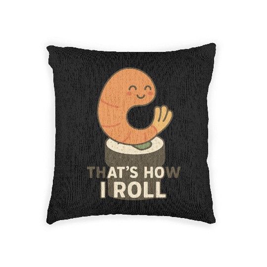 Cute Sushi Shrimp Roll Illustration Woven Pillows