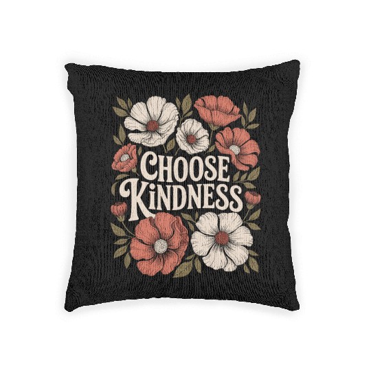 Choose Kindness Boho Flower Vintage Positivity Woven Pillows
