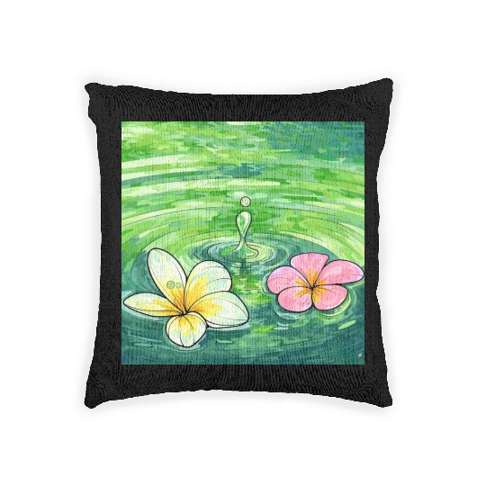 Serene Water Lilies Watercolor Design Woven Pillows