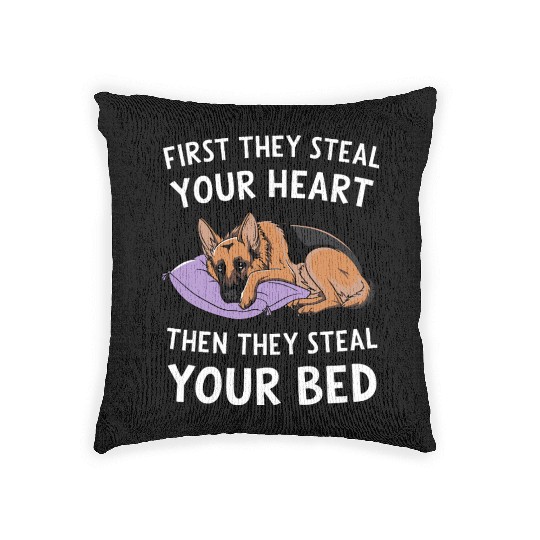 German Shepherd Steals Heart and Bed Woven Pillows