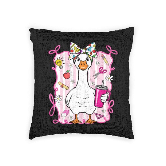 Cute Goose With Coquette Back To School Woven Pillows