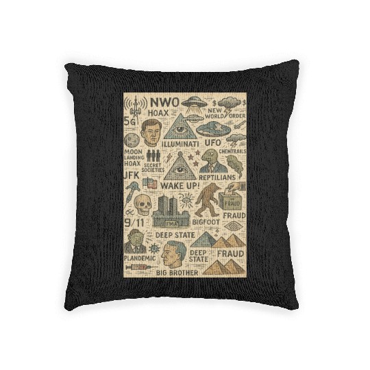 Vintage Conspiracy Theory Icons Woven Pillows