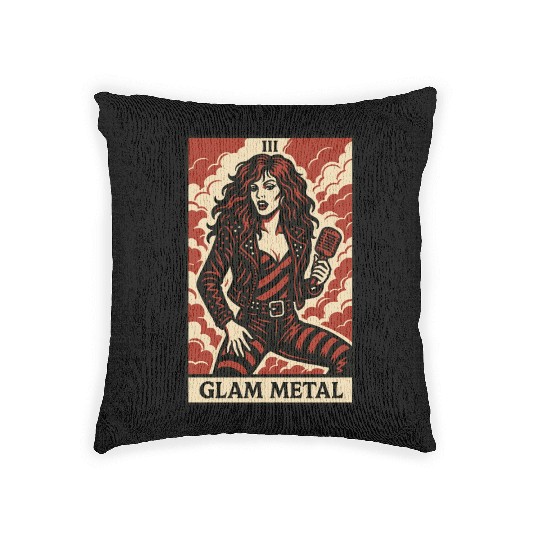 Glam Metal Tarot Card – Fierce, Flashy, and Loud Woven Pillows